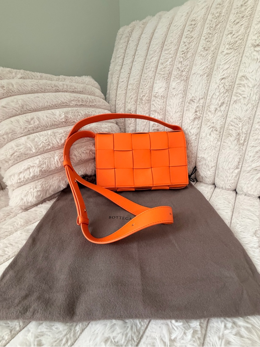 Bottega Veneta Orange Woven Intrecciato Crossbody Shoulder Bag